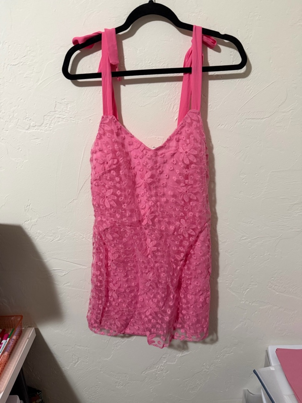Francesca's Hot Pink Floral Lace Mini Dress